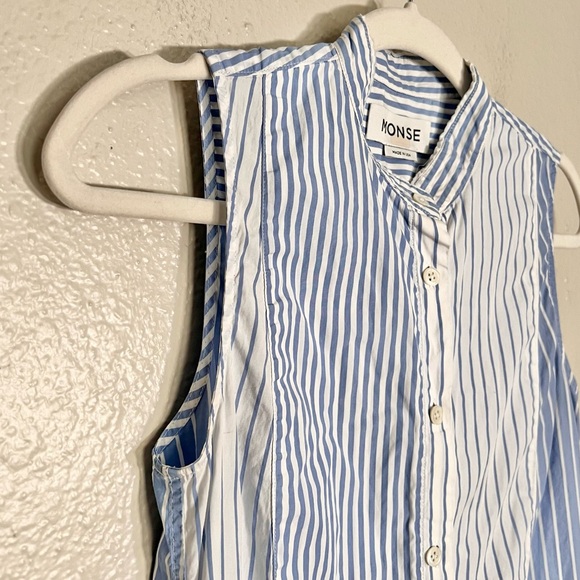 Monse Blue and White Cotton Sleeveless Mixed Stripe Shirt Button Down Size 0 - Picture 9 of 16